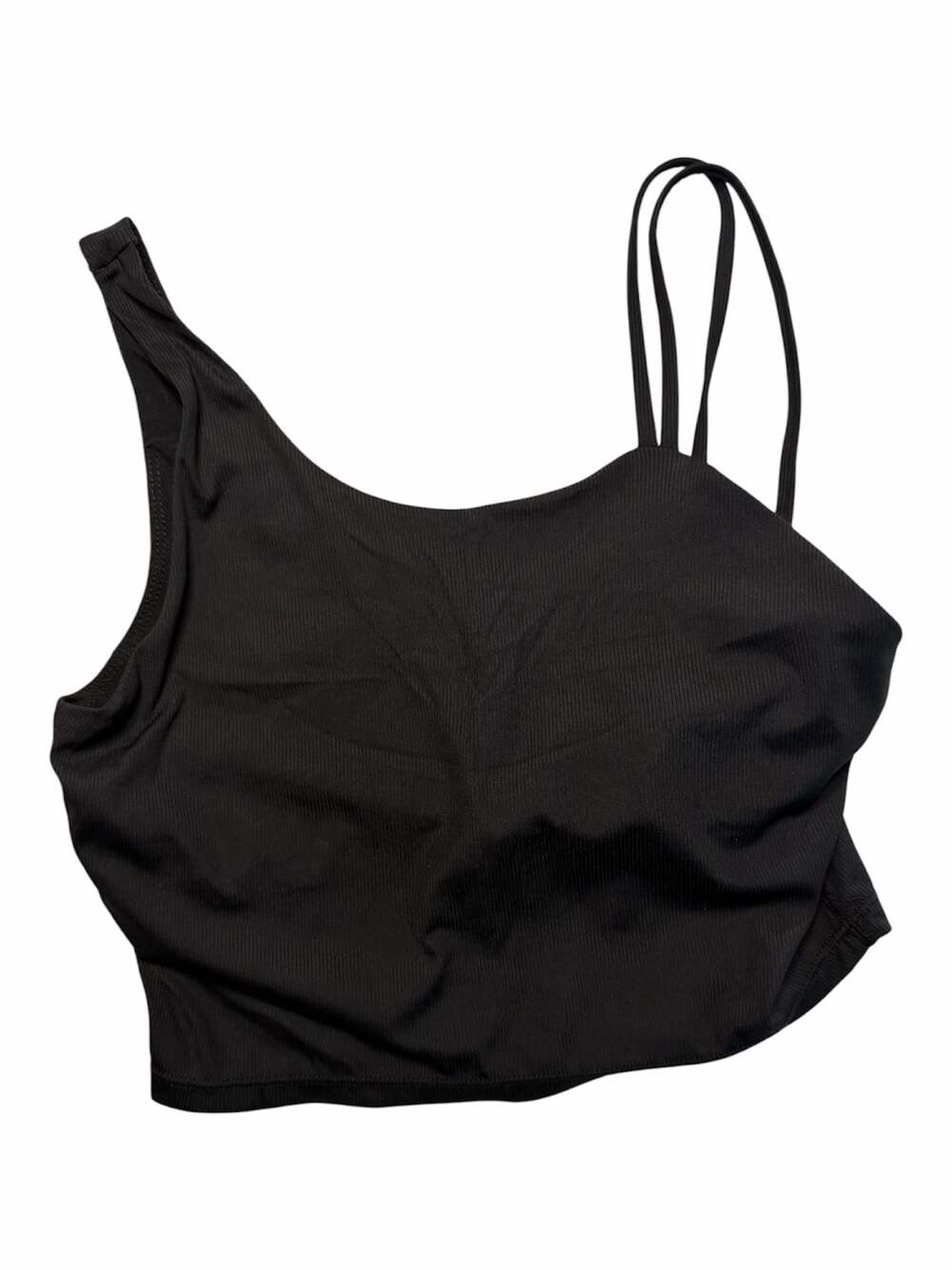 Mono B AT-BV1058 Women's Black Ribbed One-Shoulder Multi-Strap Crop Yoga Tank To